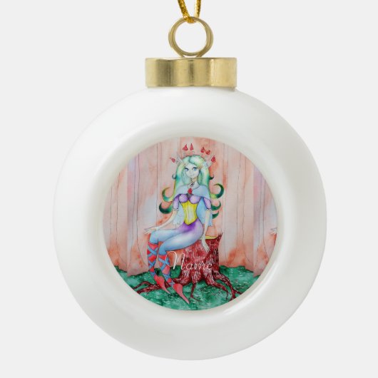 Fantasy Pixie Fairy Thunder_Cove Keramische Bal Ornament (Voorkant)