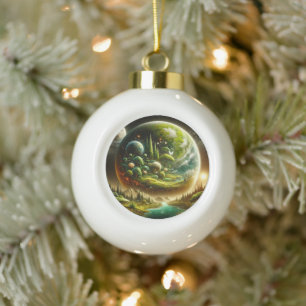Fantasy Planeet – Magische Kosmische Natuur Keramische Bal Ornament