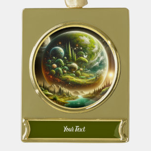 Fantasy Planeet – Magische Kosmische Natuur Verguld Banner Ornament