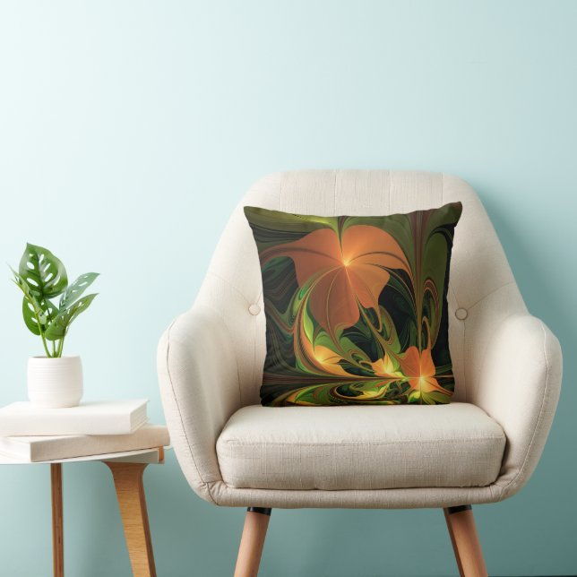 Fantasy Plant Abstract Groen Roest Bruin Fractal Kussen (Stoel)