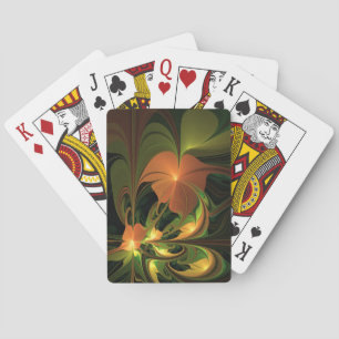 Fantasy Plant Abstract Groen Roest Bruin Fractal Pokerkaarten