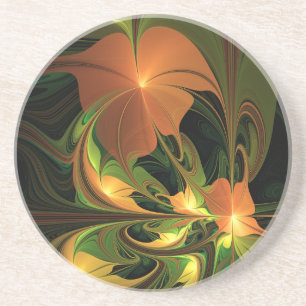 Fantasy Plant Abstract Groen Roest Bruin Fractal Zandsteen Onderzetter