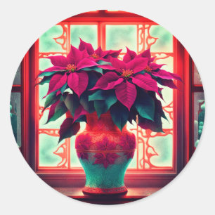 Fantasy Poinsettia's  Ronde Sticker
