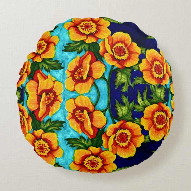 Fantasy Poppies Worpkussen Rond Kussen (Voorkant)