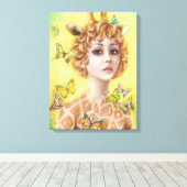 Fantasy portret vrouw giraffe canvas afdruk (Insitu (Houten vloer))