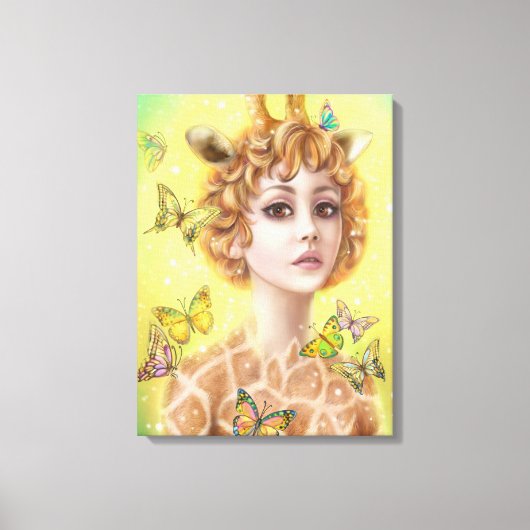 Fantasy portret vrouw giraffe canvas afdruk (Voorkant)