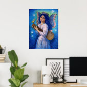 Fantasy Posters, Music Bird Fairy, Blue Hair Lady Poster (Thuiskantoor)
