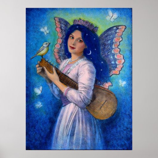 Fantasy Posters, Music Bird Fairy, Blue Hair Lady Poster (Voorkant)