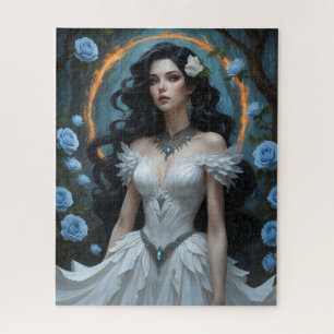 Fantasy Princess met blauwe Rozen en vurige halo Legpuzzel