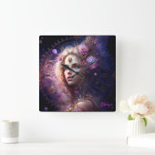 Fantasy Princess Purple Flowers Vierkante Klok (Huis)