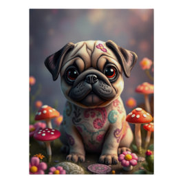 Fantasy Pug Puppy Art Perfect Poster
