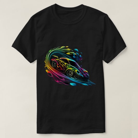 Fantasy Racing Sports Car Exotic Rainbow Flames T-shirt (Design voorkant)