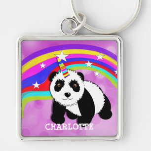 Fantasy Rainbow Panda Unicorn Cute Personalized Sleutelhanger