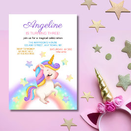 Fantasy Rainbow Stars Unicorn Girl Birthday Kaart