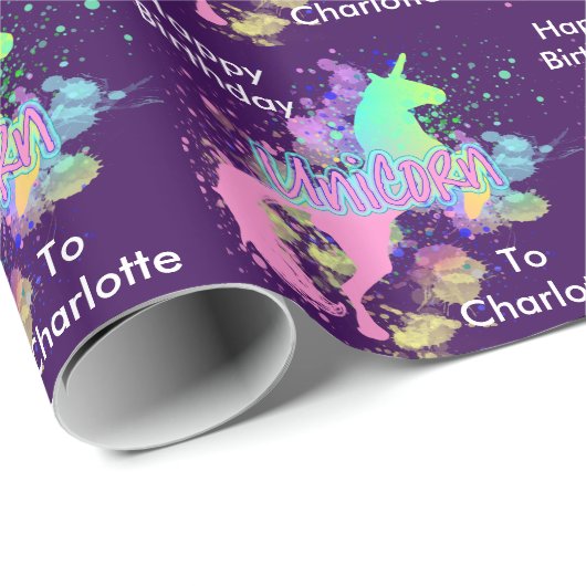 Fantasy Rainbow Unicorn - Gepersonaliseerd Cadeaupapier (Rol Hoek)