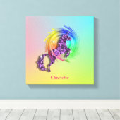 Fantasy Rainbow Unicorn - Gepersonaliseerd Canvas Afdruk (Insitu (Houten vloer))