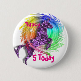  Fantasy Rainbow Unicorn Persoonlijke Leeftijd Ronde Button 5,7 Cm
