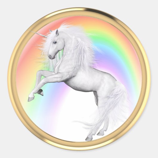Fantasy Rainbow Unicorn Ronde Sticker (Voorkant)