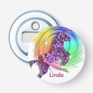  Fantasy Rainbow Unicorn, speciaal gepersonaliseer Button Flesopener