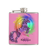 Fantasy Rainbow Unicorn, speciaal gepersonaliseer Heupfles (Voorkant)