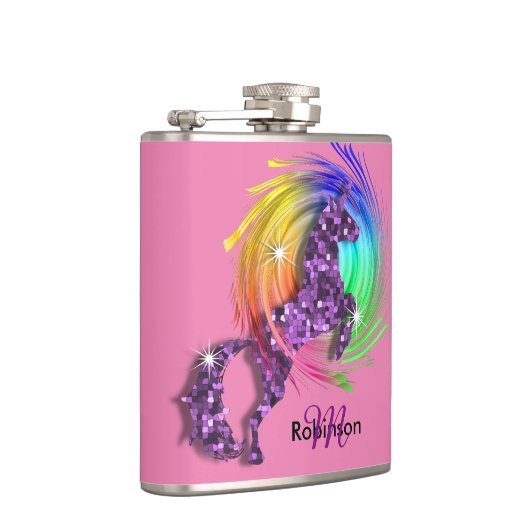 Fantasy Rainbow Unicorn, speciaal gepersonaliseer Heupfles (Rechts)