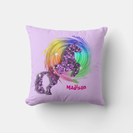 Fantasy Rainbow Unicorn, speciaal gepersonaliseer Kussen (Voorkant)
