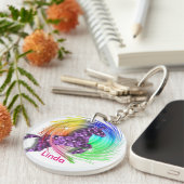 Fantasy Rainbow Unicorn, speciaal gepersonaliseer Sleutelhanger (Voorkant Rechts)