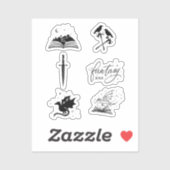 Fantasy reader collection with dagger dragon book sticker (Vel)