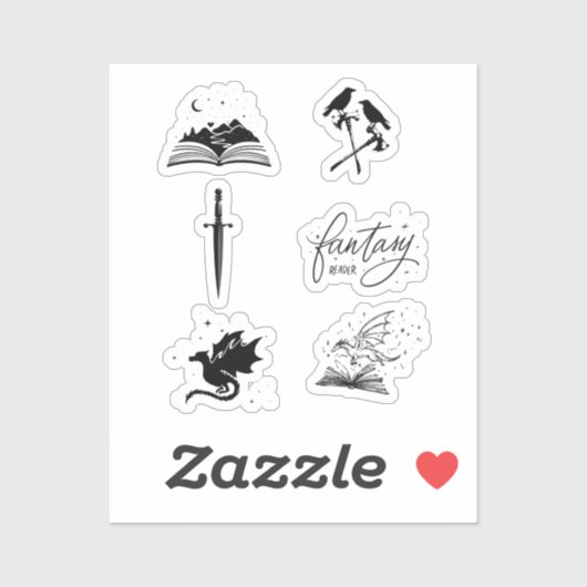 Fantasy reader collection with dagger dragon book sticker (Vel)