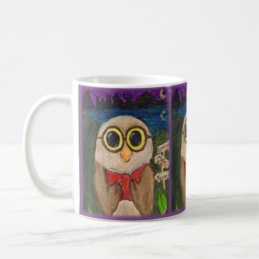 Fantasy Reader Owl Book Folk Art Koffiemok (Links)