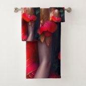 Fantasy Red Fairy Red Flowers Bad Handdoek (Insitu)