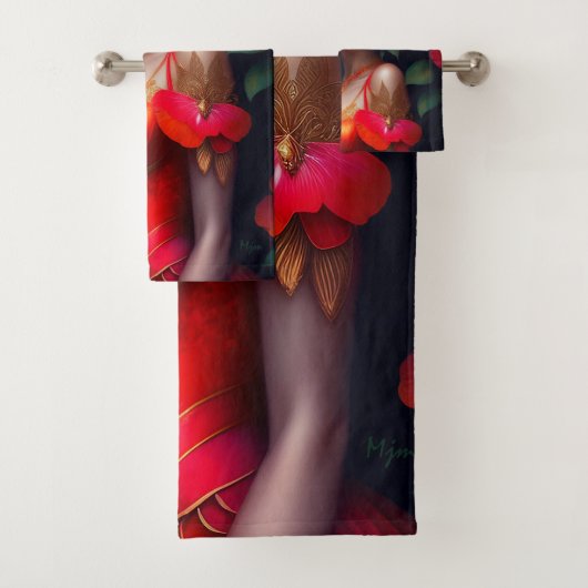 Fantasy Red Fairy Red Flowers Bad Handdoek (Insitu)