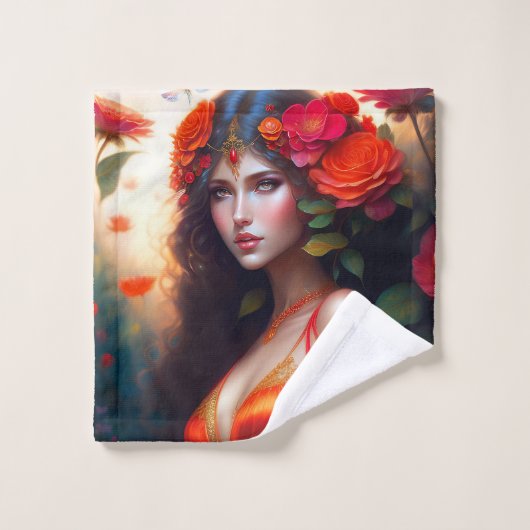 Fantasy Red Fairy Red Flowers Bad Handdoek (Wasdoekje)