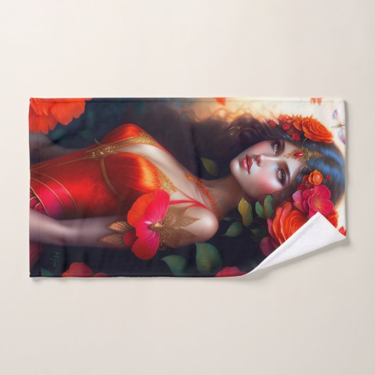 Fantasy Red Fairy Red Flowers Bad Handdoek (Handdoek)