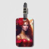 Fantasy Red Fairy Red Flowers Bagagelabel (Voorkant (verticaal))