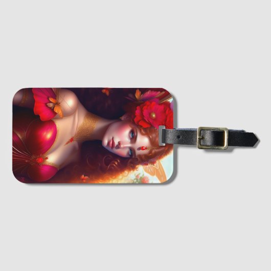 Fantasy Red Fairy Red Flowers Bagagelabel (Voorkant (horizontaal))