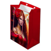 Fantasy Red Fairy Red Flowers ontkoppeling Medium Cadeauzakje (Voorkant Gekanteld)
