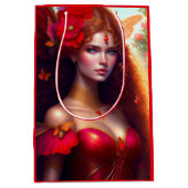 Fantasy Red Fairy Red Flowers ontkoppeling Medium Cadeauzakje (Voorkant)