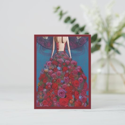 Fantasy Red Roses Trouwjurk Goth Bruid Diva Briefkaart (Staand voorkant)