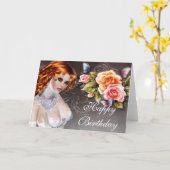 Fantasy Redhead met Rozen Birthday Kaart (Gele Bloem)