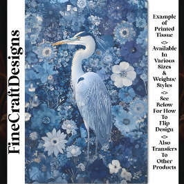 Fantasy Reiger Vogel Met Blauwe Bloemen BV4 Decoup Tissuepapier