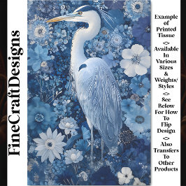 Fantasy Reiger Vogel Met Blauwe Bloemen BV5 Decoup Tissuepapier