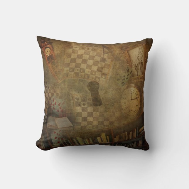 Fantasy Retro Alice in Wonderland Kantoor Slaapkam Kussen (Voorkant)