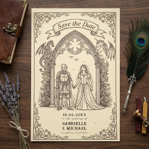 Fantasy Ridder Draak Gotische Trouw Save The Date
