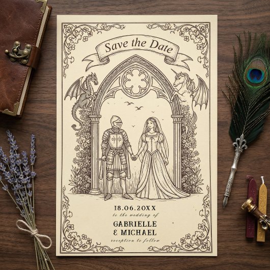 Fantasy Ridder Draak Gotische Trouw Save The Date