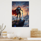 Fantasy Ridder Krijger met Zwaard Poster (Keuken)