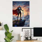 Fantasy Ridder Krijger met Zwaard Poster (Thuiskantoor)
