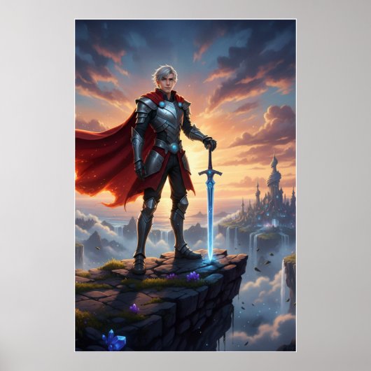 Fantasy Ridder Krijger met Zwaard Poster (Voorkant)