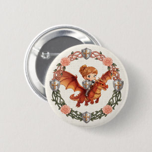 Fantasy Ridder Prinses en Draak Esthetische Kunst Ronde Button 5,7 Cm