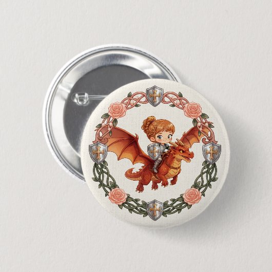 Fantasy Ridder Prinses en Draak Esthetische Kunst Ronde Button 5,7 Cm (Voorkant /achterkant)